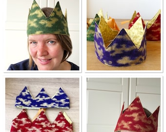 Set of 6 Christmas Fabric party hats crowns, reusable cracker hats, quilted crowns, paper party hats