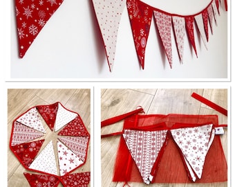 Scandi Christmas fabric bunting on satin header tape. Choose your length, 2m, 3m, 4m