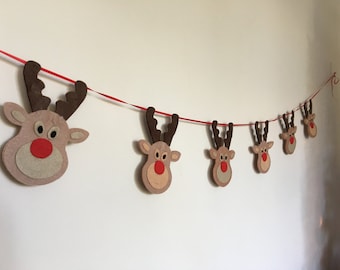 Christmas Bunting Wooden Stag Head Rustic Nordic Scandi Decoration Reindeer Xmas