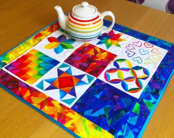 Rainbow quilted square table runner table topper NEW JUNE