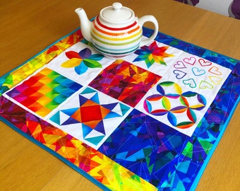 Rainbow quilted square table runner table topper