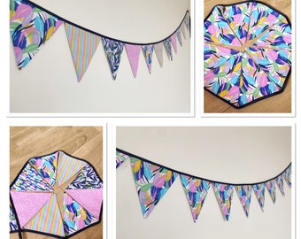 Colourful Spring bunting - pink, blue, yellow - single or mixed fabrics
