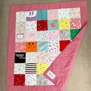 Bespoke Memory quilt keepsake blanket. Made from baby clothes.