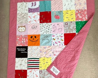 Bespoke Memory quilt keepsake blanket. Made from baby clothes.