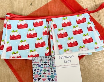 Christmas pudding bunting modern Christmas décor blue red holly