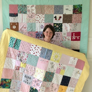 Bespoke Memory quilt keepsake blanket. Made from baby clothes.