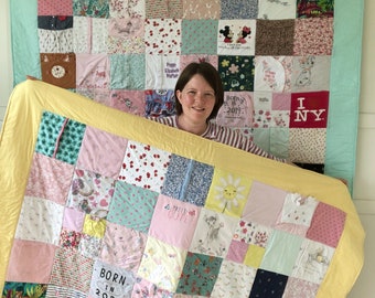 Bespoke Memory quilt keepsake blanket. Made from baby clothes.