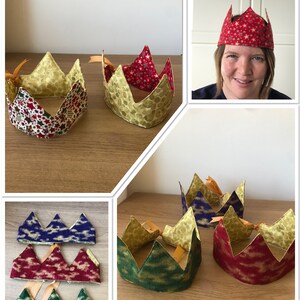 Set of 6 Christmas Fabric party hats crowns, reusable cracker hats, quilted crowns, paper party hats image 9