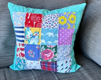 Patchwork pillow cushion cover from girls clothing leftovers