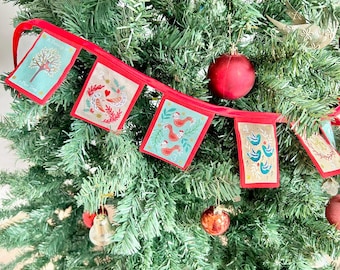 Mini 12 days of Christmas bunting, traditional modern partridge pear tree.