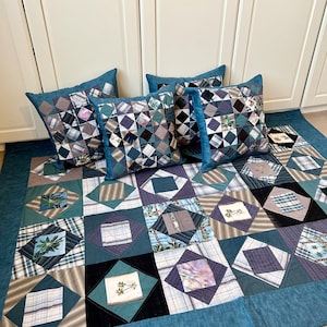 Koc pamiątkowy Bespoke Memory quilt wykonany z koszulek lub ubrań bliskich. Koc pamiątkowy Remembrance quilt.