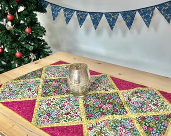 Gold Christmas table runner, rectangular, rich colours