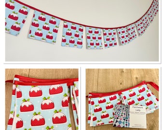 Christmas pudding bunting modern Christmas décor blue red holly