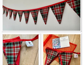 Tartan Christmas bunting decoration, red and green, midi size