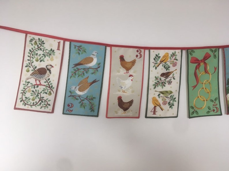 Fabric 12 days of Christmas bunting with additional wall hanging or table runner. image 6