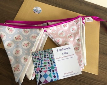 Pink and blue floral fabric bunting 3.6 m - Spring Easter bunting decorations