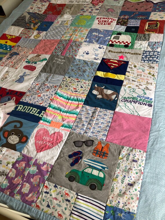 Large Bespoke Memory Quilt Keepsake Blanket Made From Baby Kids