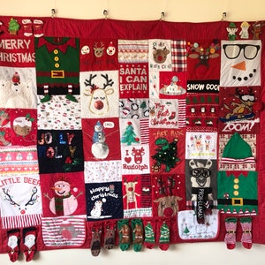 Christmas Memory quilt keepsake blanket - custom made from baby kids family Christmas clothes.