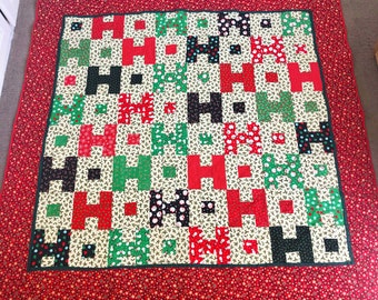 Large Christmas quilt blanket throw, with soft dimple plush on reverse.