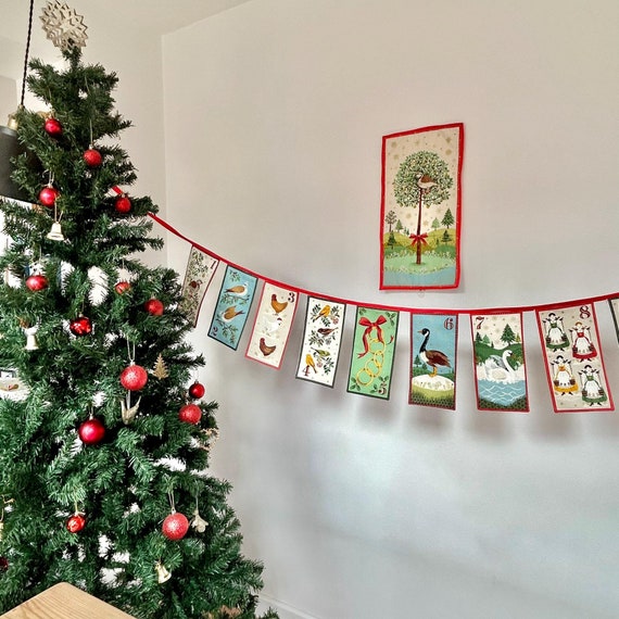 Fabric 12 days of Christmas bunting with additional wall hanging or table runner.