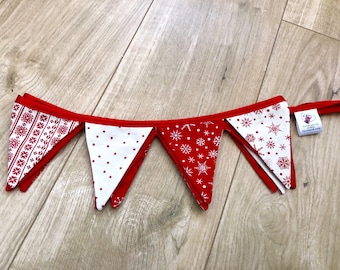 Scandi Mini Christmas fabric bunting on satin header tape.