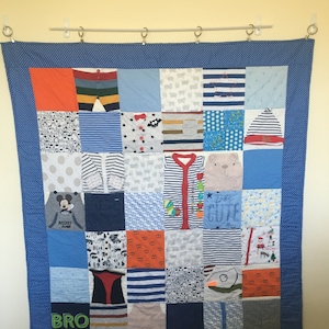 Bespoke Memory quilt keepsake blanket. Made from baby clothes. Boy girl toddler babygrow clothes.