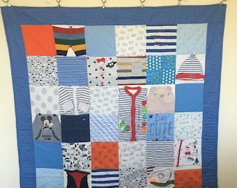 Bespoke Memory quilt keepsake blanket. Made from baby clothes. Boy girl toddler babygrow clothes.