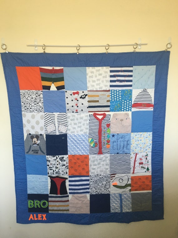 Bespoke Memory Quilt Keepsake Blanket. Made From Baby Clothes. Boy