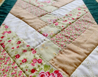 Patchwork table runner - floral green and cream for summer - sold for charity