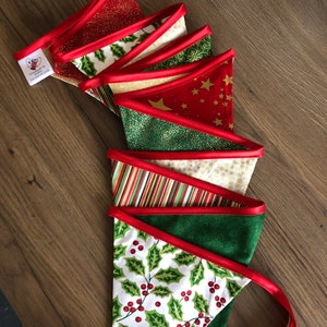 Christmas fabric bunting on satin header tape. Choose your length, 2m, 3m, 4m