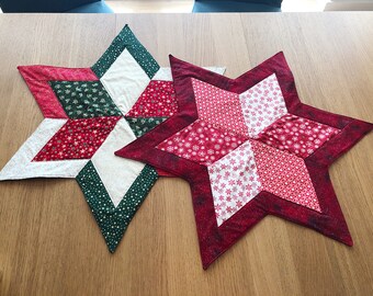 Red gold quilted stars table toppers. Traditional or Scandi