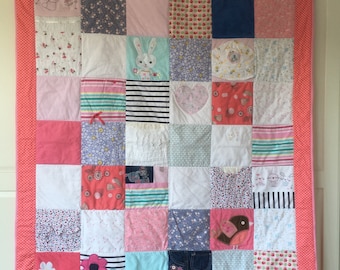 Bespoke Memory quilt keepsake blanket. Made from baby clothes.