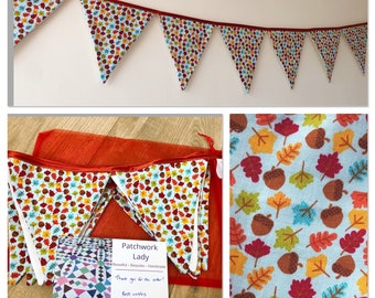 Autumn bunting - nuts and leaves - Fall fabric bunting 280cm