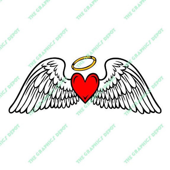 Download Angel Wings Heart Svg File Dxf File Eps File Png File Etsy