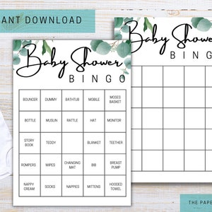 Printable Baby Shower Bingo game | 20 pre-filled cards with bonus blank card | instant download | greenery theme | Gender Neutral