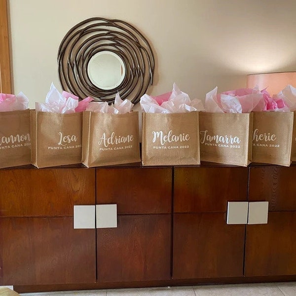 Personalized Burlap Bridesmaid Beach Bag, Burlap Tote Gift Bags, Burlap Beach Bags, Burlap Bridesmaid Beach Bag,  Beach Tote Bag with Name