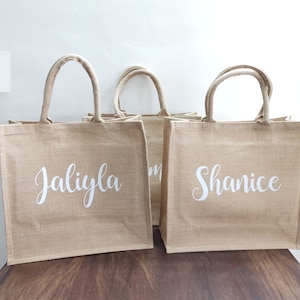 Personalized Burlap Bridesmaid Beach Bag, Burlap Tote Gift Bags, Burlap ...