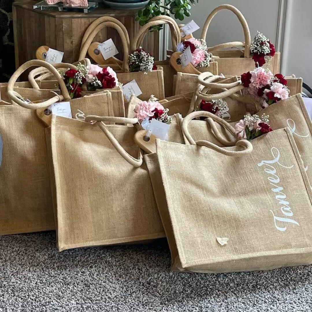 AYGE Personalized Initial Jute Tote Bag & Makeup Bag Set - Monogrammed Beach Bag Gift For Women