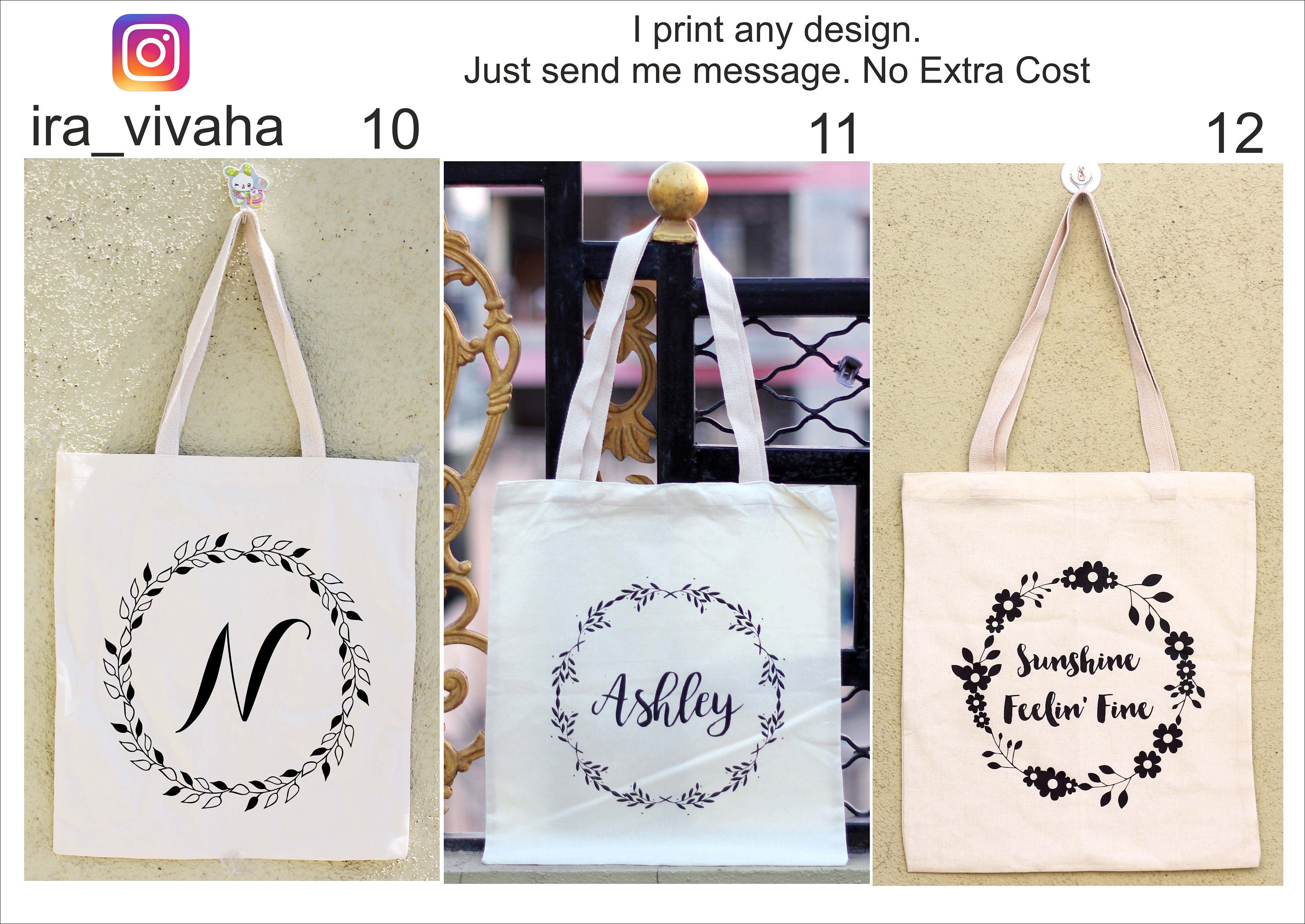 Custom Name Tote Bag Personalized Bridesmaid Tote Bag White Etsy