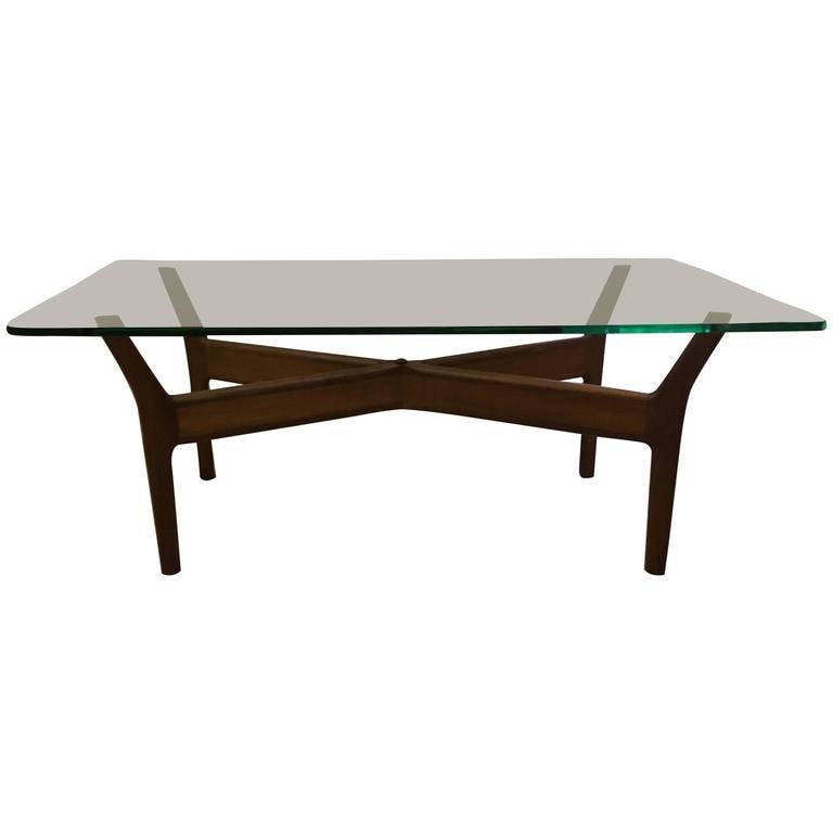 Au Milieu Du Siècle En Teck, Table Basse Verre Par Alf Svensson