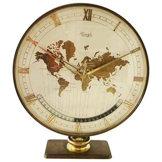 Big Kienzle Weltzeituhr Modernist Table World Timer Zone Clock