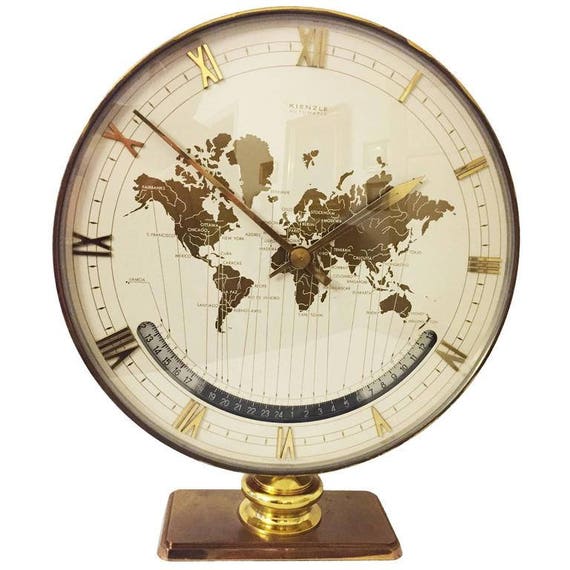 Kienzle ゴールド 置時計 モダンデザイン Big Kienzle Weltzeituhr Modernist Table World Timer Zone Clock