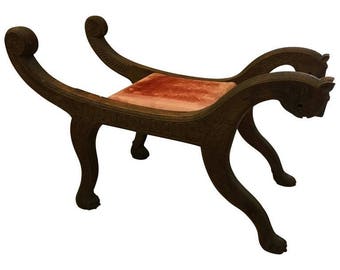 Egyptian Revival Style Carved Wood Bench