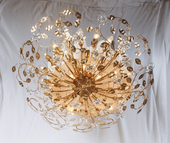 Gold flush mount crystal chandelier deals
