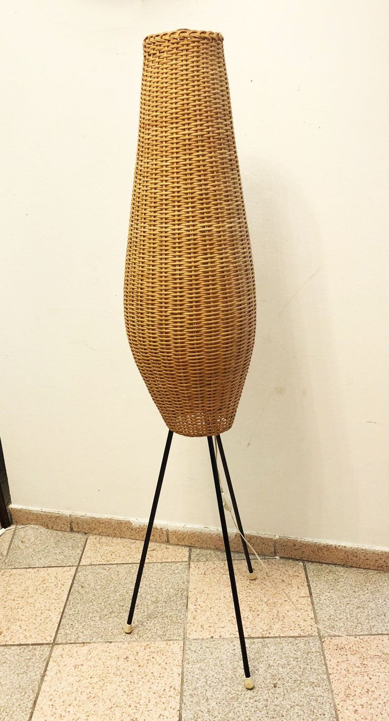 Beautiful Midcentury Floor Lamp With Wicker Shade