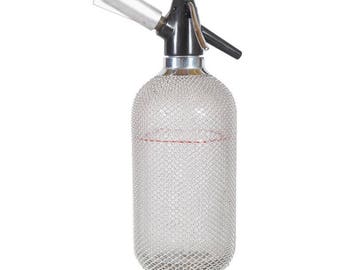 Soda Siphon Seltzer Bottle with Wire Mesh Metal Around Glass