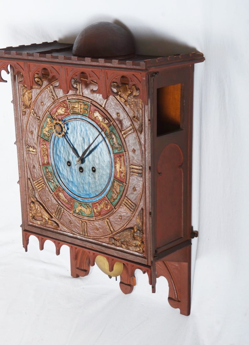 19th Century Danish Wooden Zodiac Clock in Gothic Style Etsy