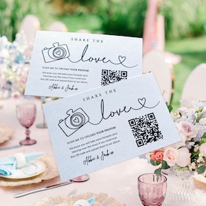 Wedding, Photo album QR Code Link Cards, Template: Share The Love, Canva Edit  (Digital Download).