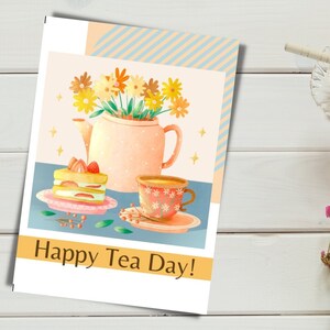 PRINTABLE CARD/ Classic Design/ Flower Card/Tea Day/ DIGITAL Card/ Tea cup/ Instant download/ Birthday Card/ Card for friends/ Happy Tea Day