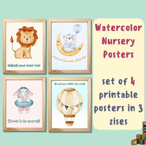 Printable Posters for Nursery Room/ Set of 4/Watercolor/ Minimal Nursery Print/Nursery Wall Decor/New Baby Printables/Gift for Baby Shower